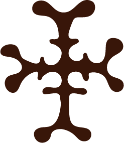A stylized snowflake design in brown color