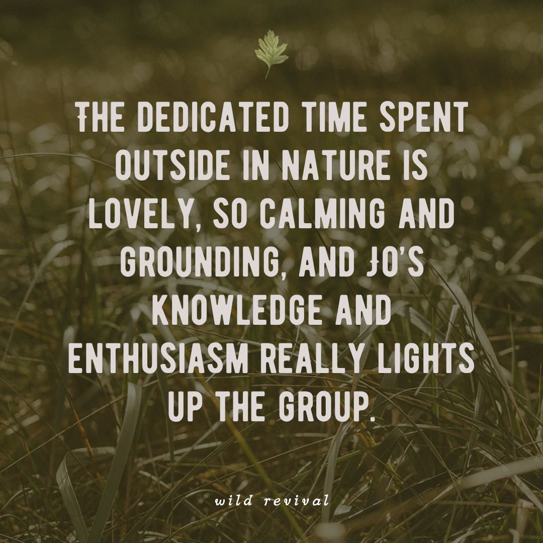 A close-up of grass and plants, with a customer testimonial quote overlaid.