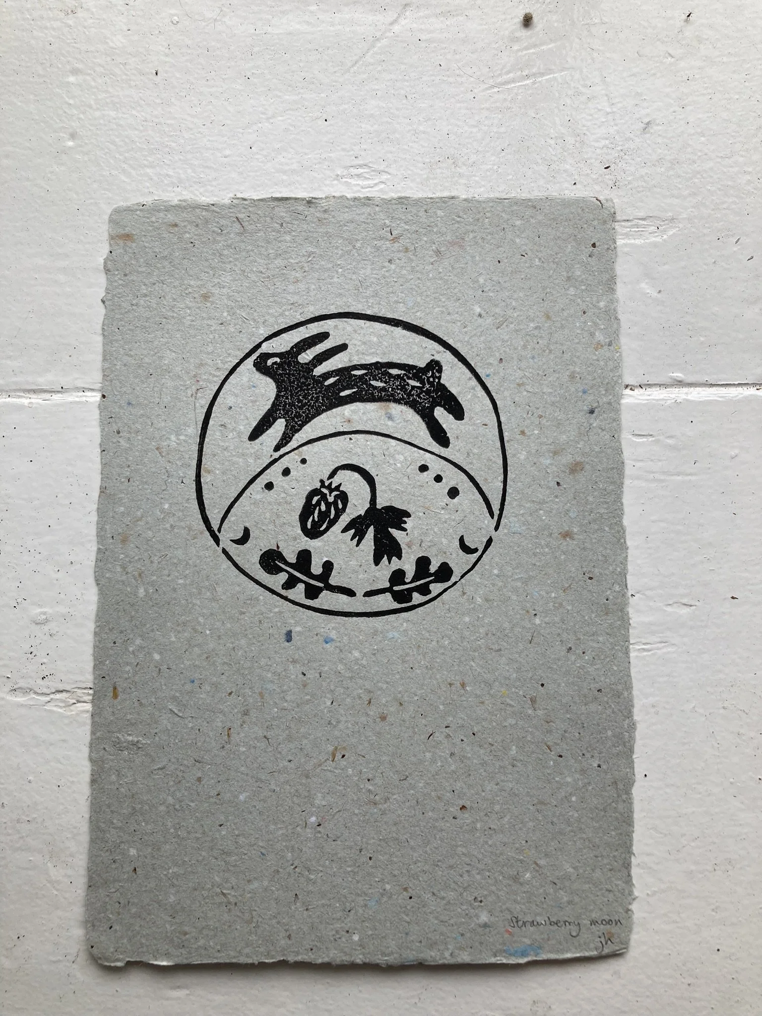 Strawberry Moon - linocut print