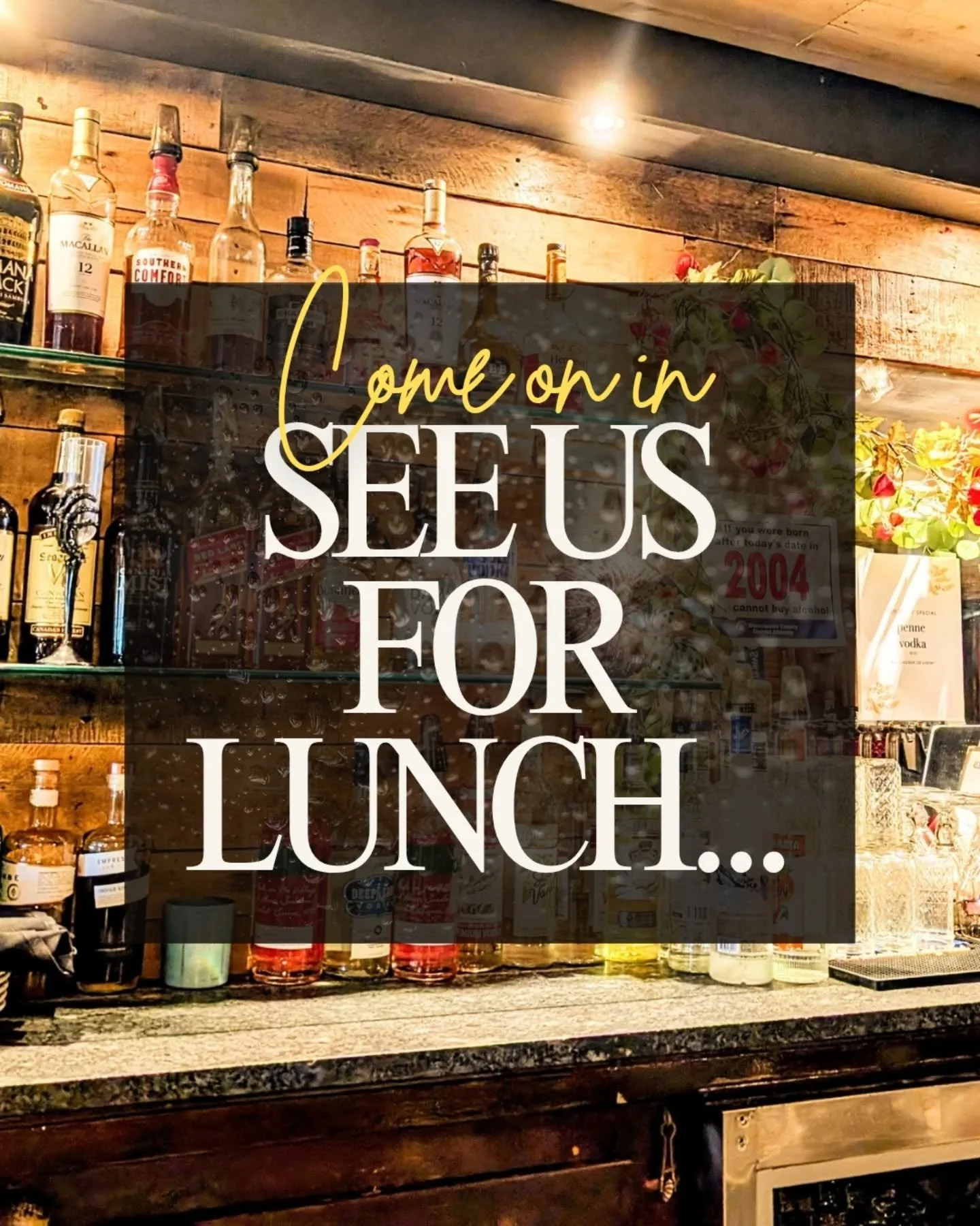 Or dinner, or brunch (Saturdays and Sundays). We're here for all your foodie needs! 

Also, try out specialty drinks for fall:

Harvest Fizz:
Champagne &amp; apple cider served on the rocks

Apple Cider Dark and Stormy:
Apple Cider, Ginger beer &amp;