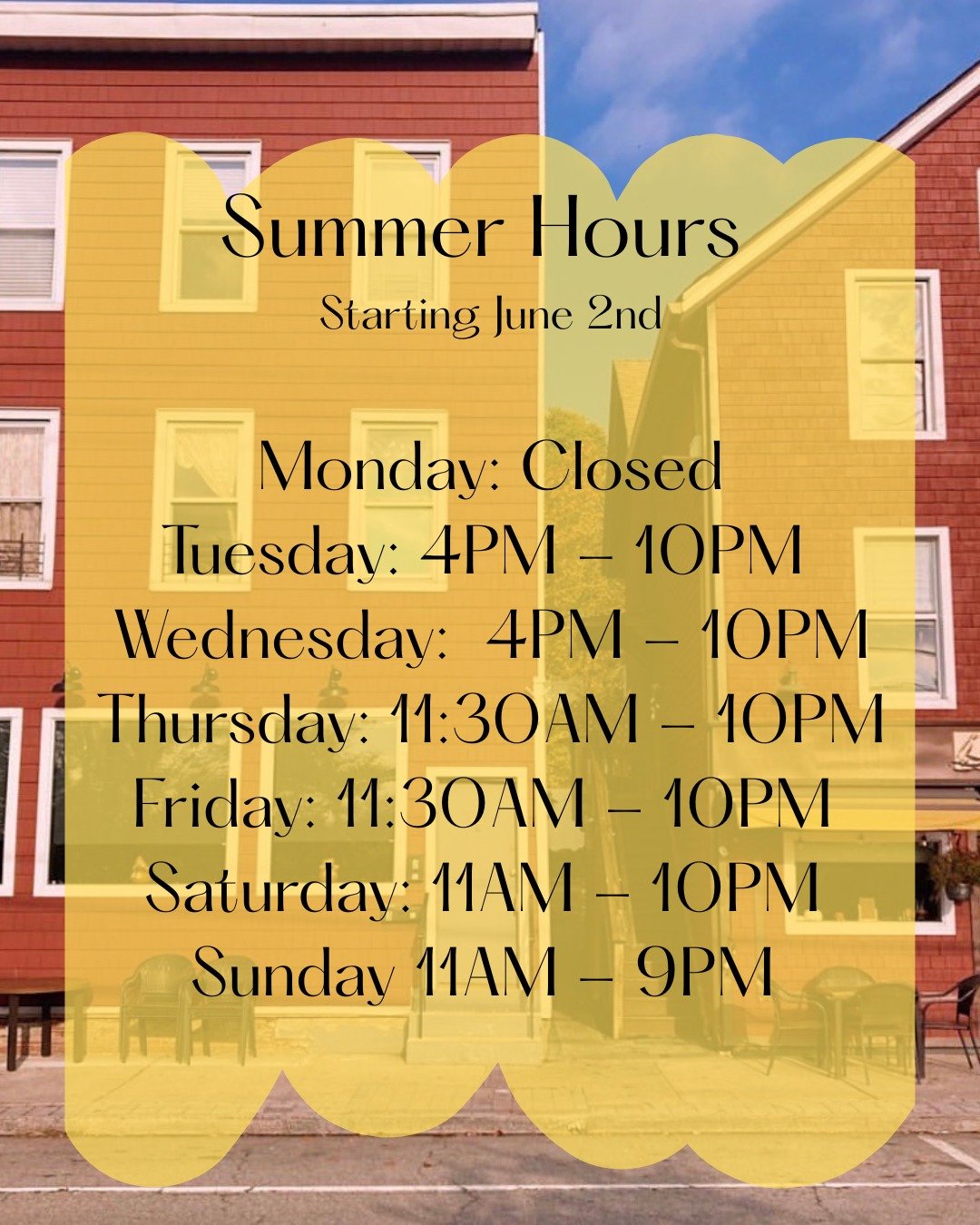 ☀️ Summer Hours Are Here! ☀️

Starting this week, we're kicking off our summer schedule, and that means lunch is back on Thursdays and Fridays! 🍔🥗🍹

Whether you're taking a midday break, meeting friends, or looking for a spot to enjoy the sunshine