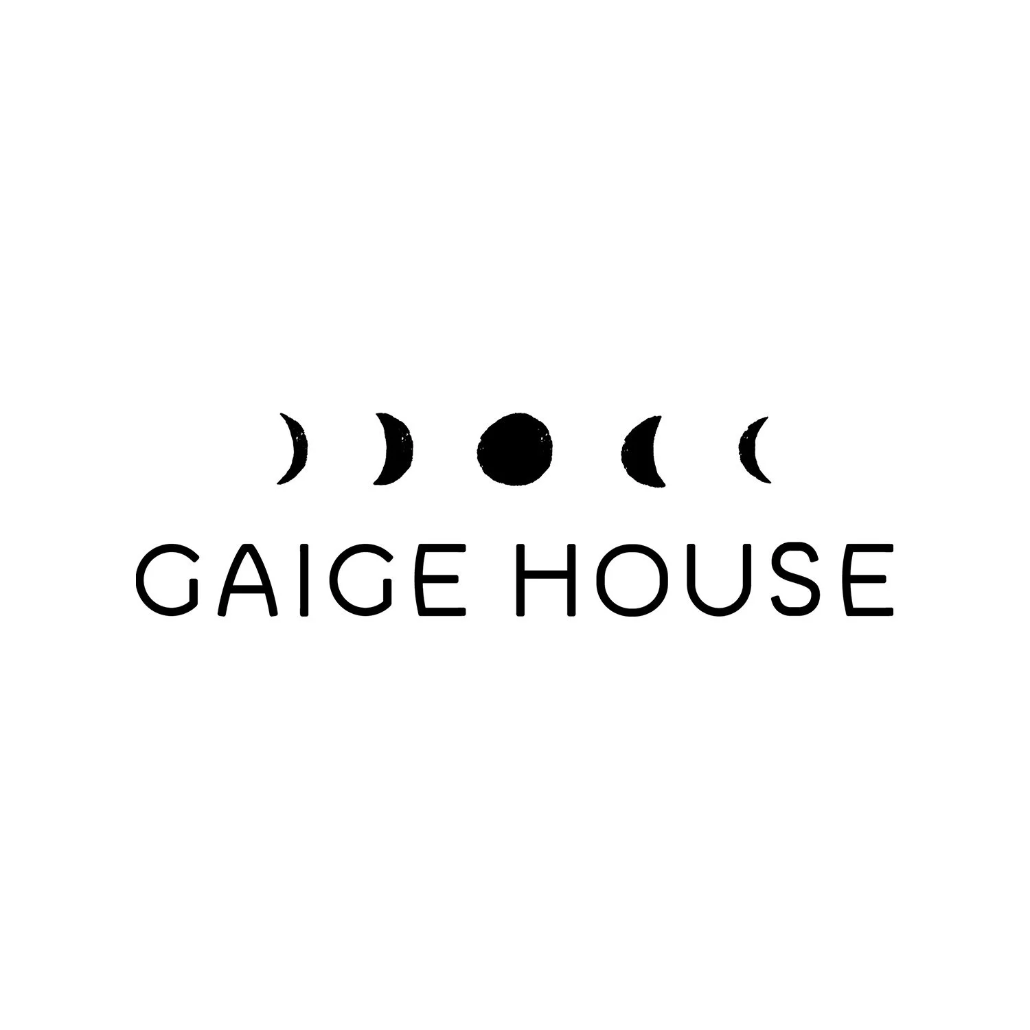 Logo for Gaige House featuring moon phases above the words 'Gaige House' in black text on a white background.