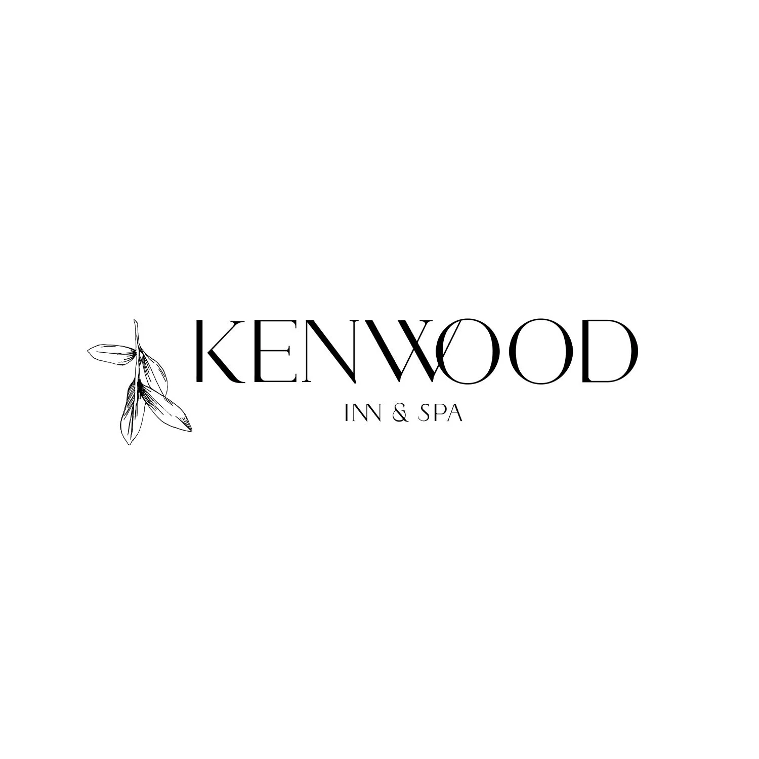 Kenwood Inn & Spa logo with text in elegant font and a drawing of a sprig of leaves.