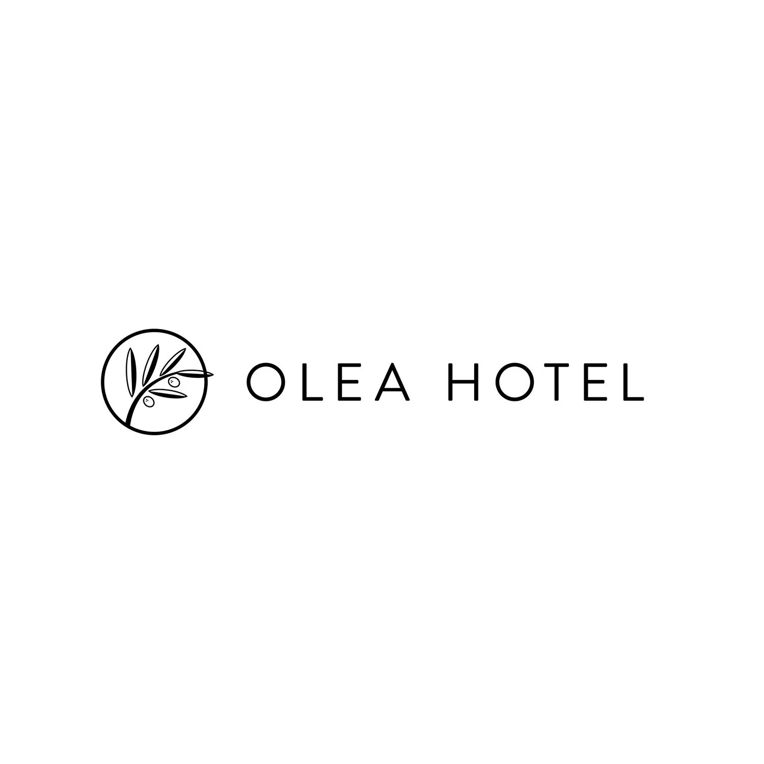 Olea Hotel logo with a minimalist olive branch illustration and the hotel name in black text on a white background.