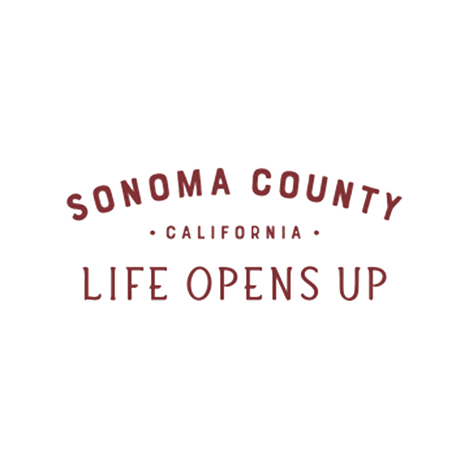 Sonoma County California logo with the phrase "Life Opens Up" on a white background.