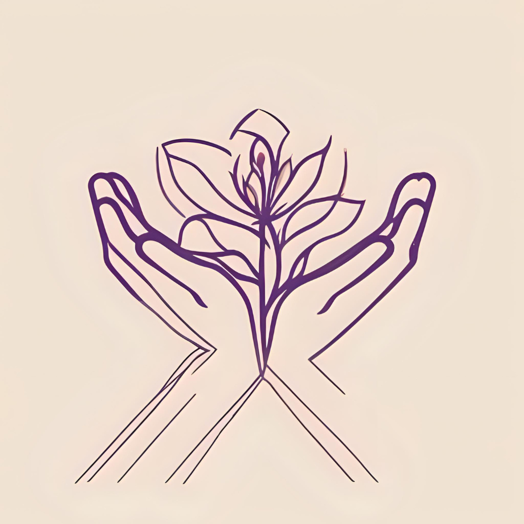 Icône représentant le soutien des adolescents en difficulté d’automutilation, couleurs beige et violet