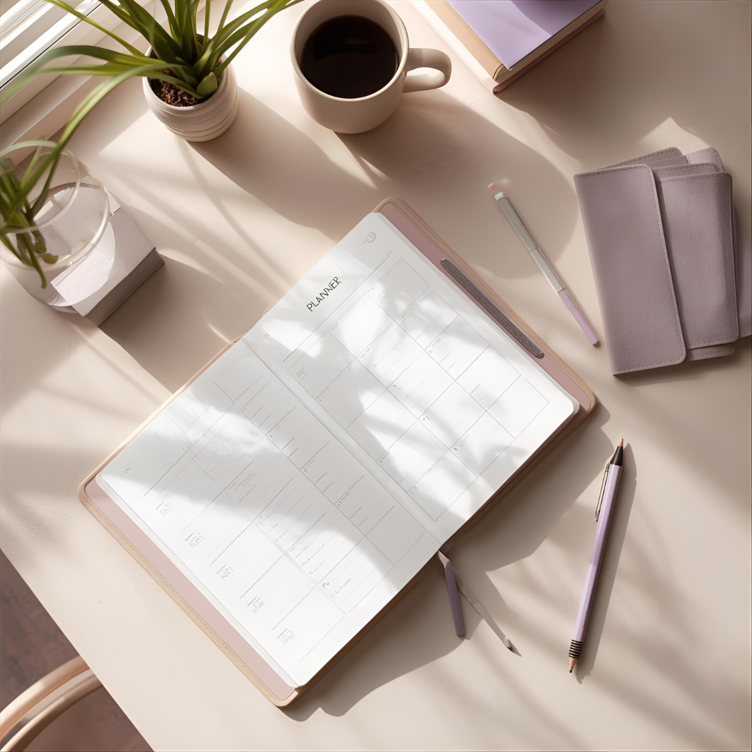 Planner ouvert sur un bureau avec un stylo, illustrant la planification d’un horaire adapté pour les séances régulières avec l’adolescent