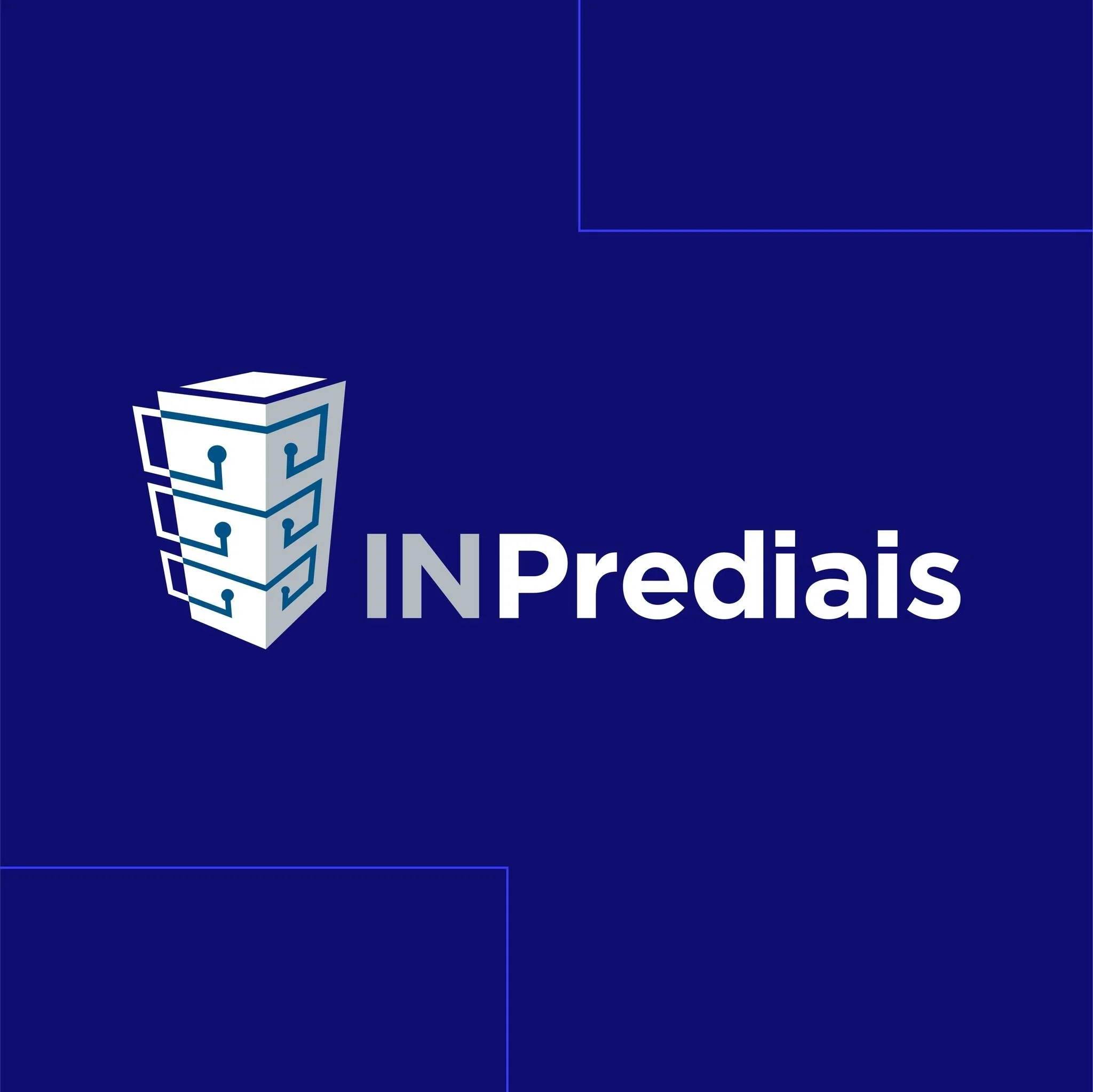 Imagem de fundo azul escuro com uma logo de cubo com circuitos eletrônicos e o texto 'IND Predit'.