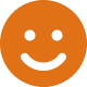 Smiley face icon with a simple black smile and two dots for eyes on an orange background.