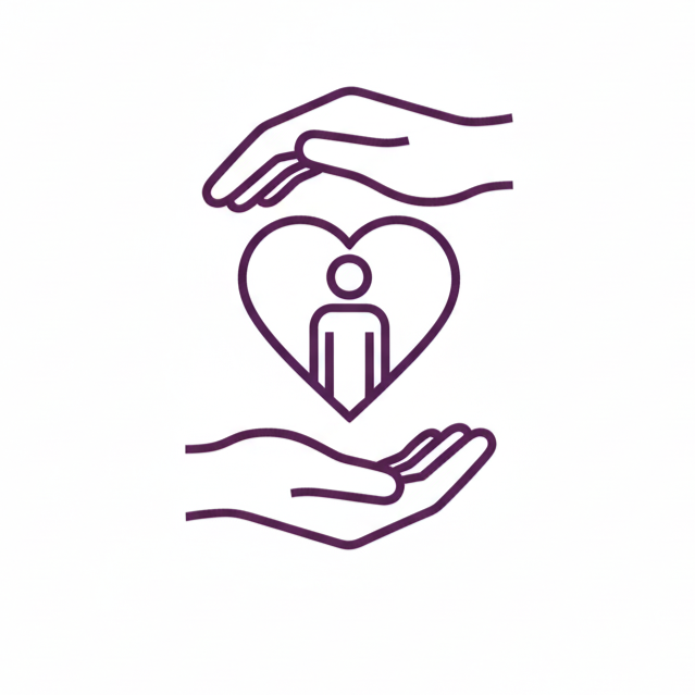Icon representing compassionate client care and support.	