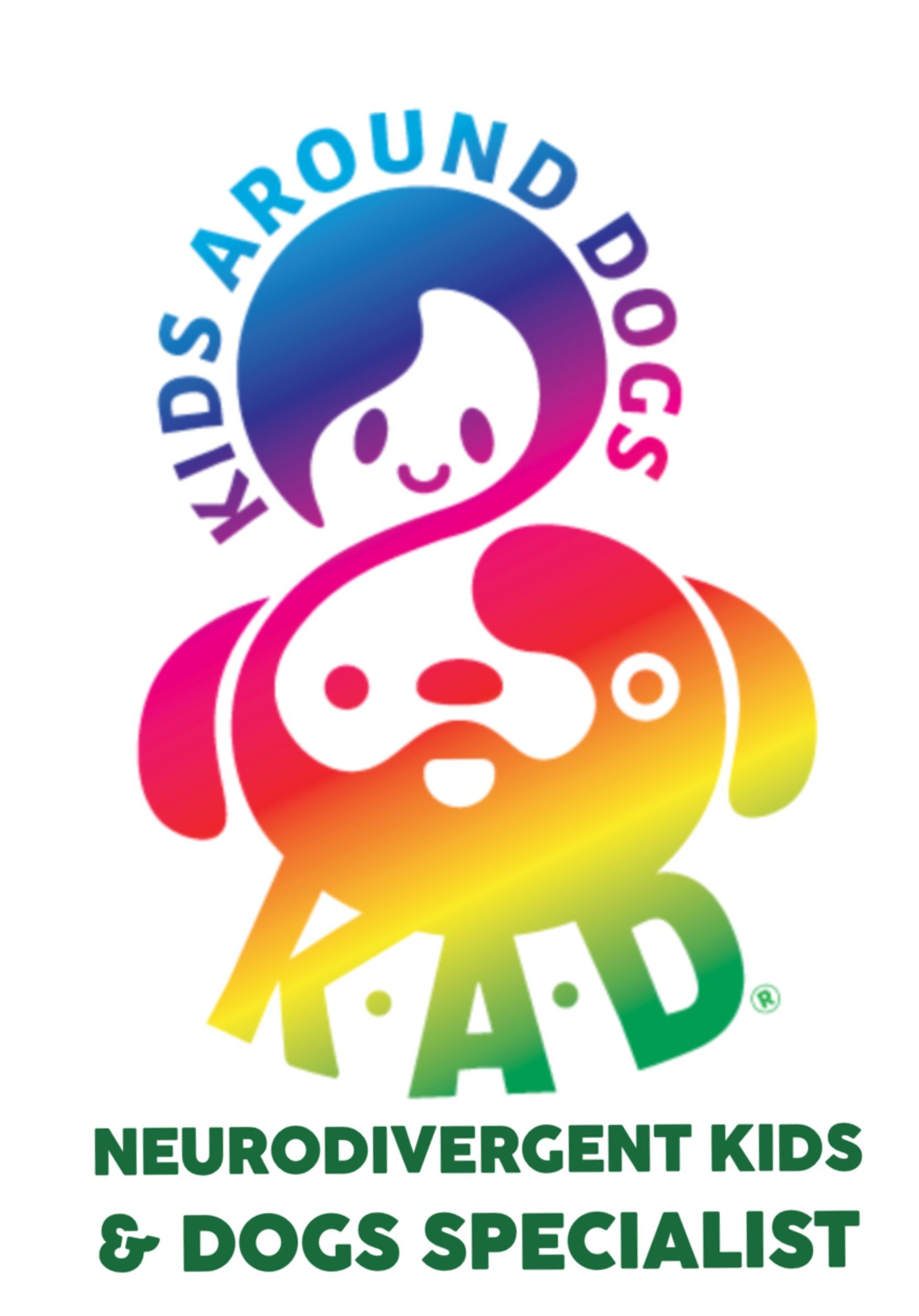 Kids Around Dogs Neurodivergent Kids and Dogs Specialist badge.