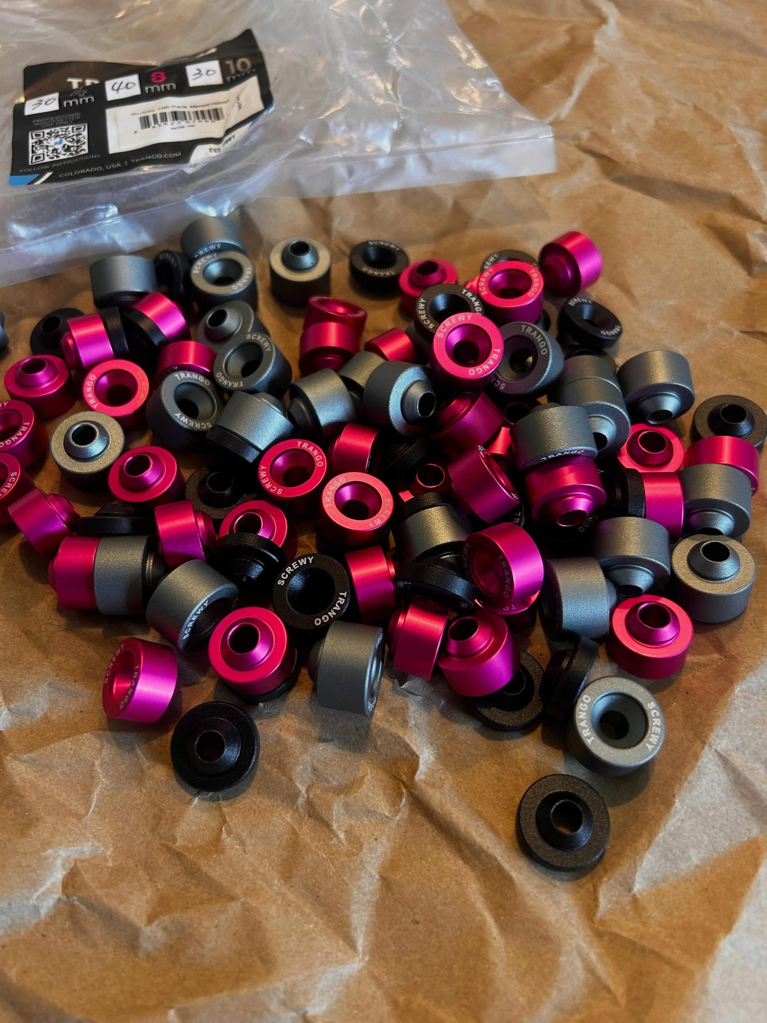 Bolt-to-screw converters 🔥 @trangoholds 

- 4mm, 10mm, 15mm. 
- Available in packs of 100 (assorted lengths) 

We honestly thought these would be popular, but had no idea how much. Just the story we posted of a set arriving to trial with setters and