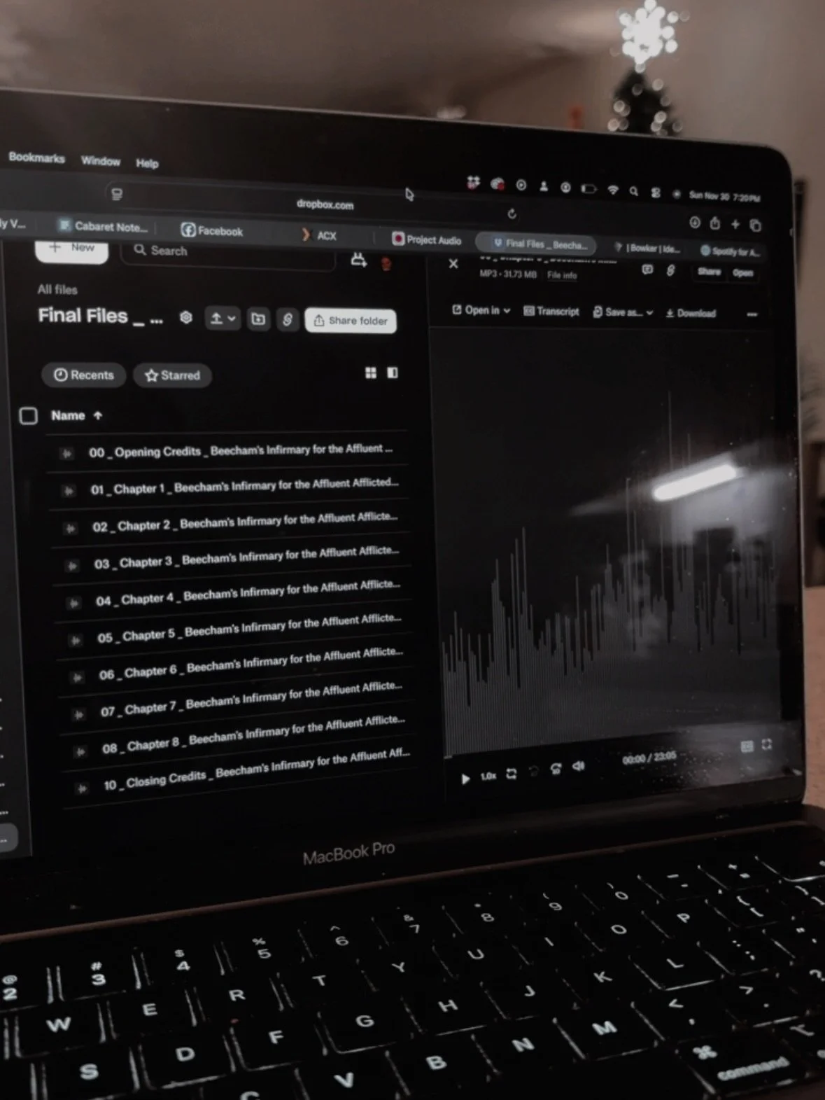 The first wave of Advance Listener&rsquo;s Copies has been sent forth. Yesterday&rsquo;s proofing session for Beecham&rsquo;s Infirmary for the Affluent Afflicted and helping shape its soundscape truly made my week. Producing audiobooks speaks to the