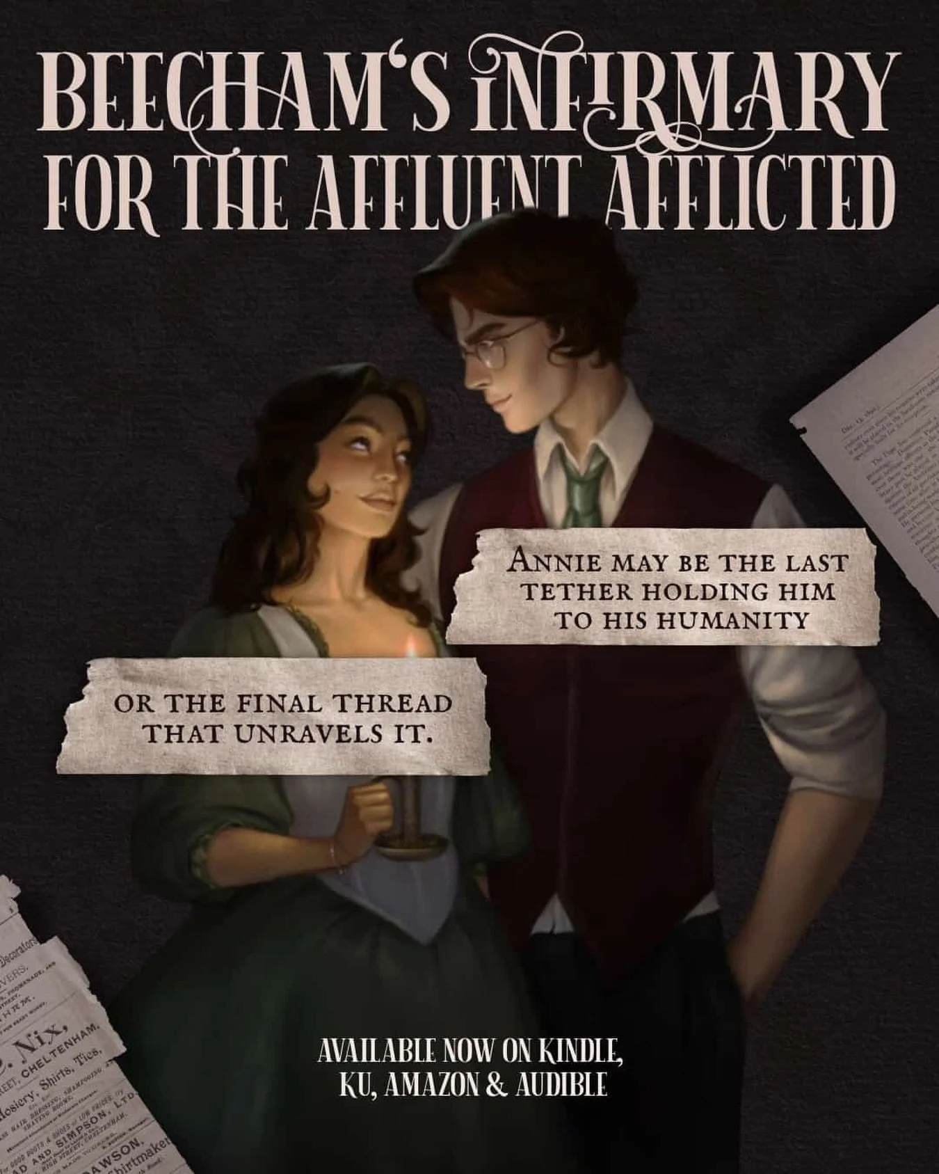 Happy Immersive Audio release day to these two 🍷🥀

BEECHAM&rsquo;S INFIRMARY FOR THE AFFLUENT AFFLICTED is a tale about two very different strangers in Victorian London, thrown together by happenstance. Their entangled threads of fate begin with bu
