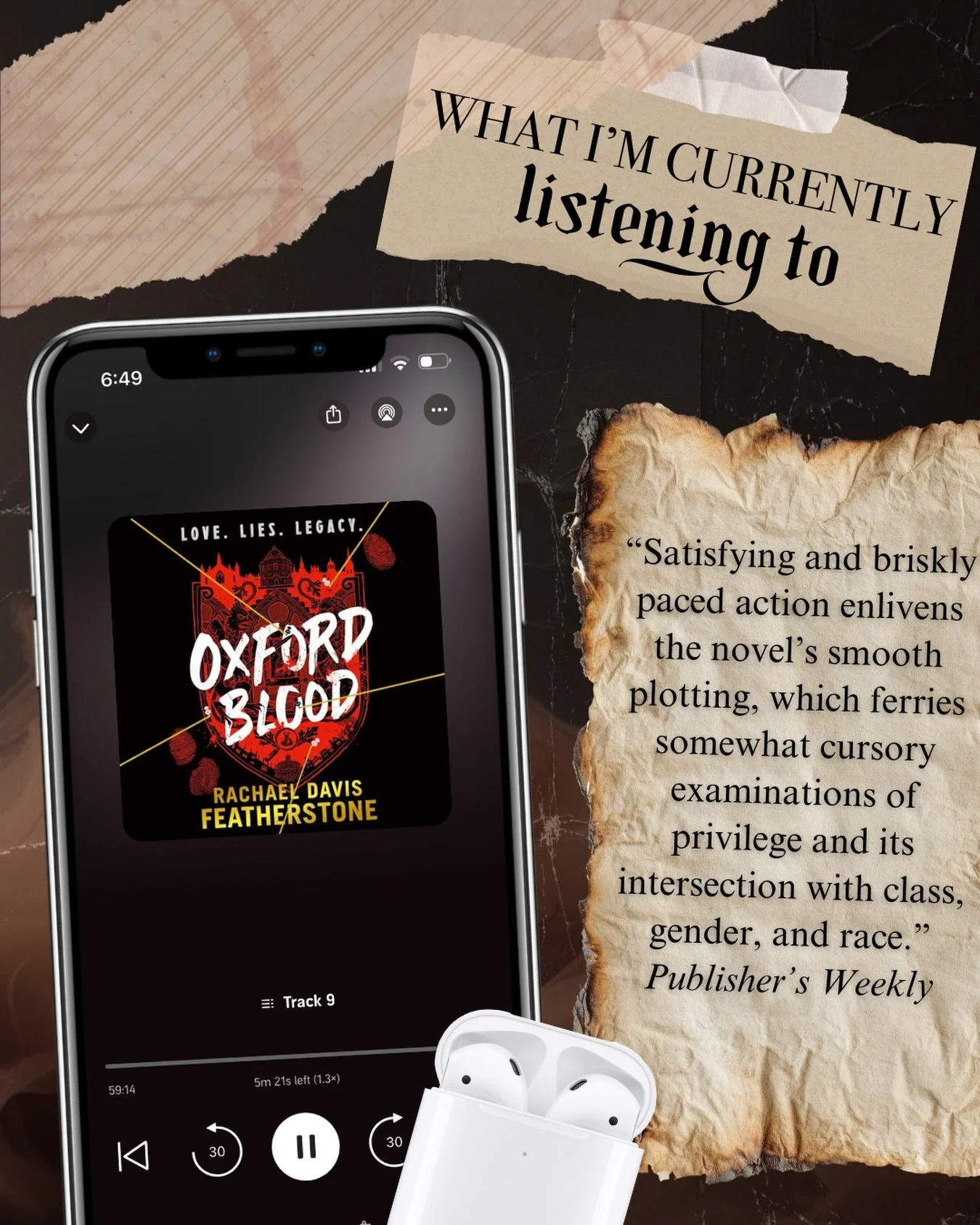Still on my semi-writing/ editing hiatus, but I had to pop by to rave about my current audiobook by @rachaeldavisfeatherstone. OXFORD BLOOD is a Dark Academia murder mystery about a young Oxford hopeful who becomes the prime suspect in her best frien