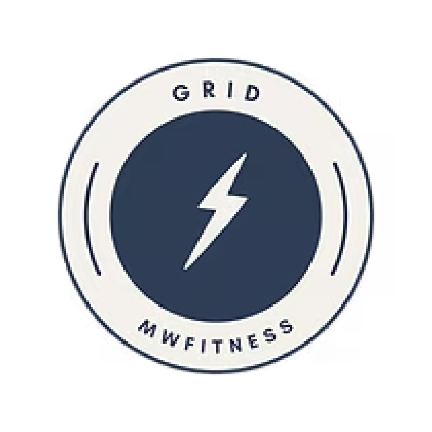 Logo with a lightning bolt in the center, surrounded by the words 'Grid MW Fitness'.
