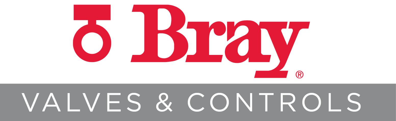 Brand logo for Bray Valves & Controls with red text on a black background and gray banner