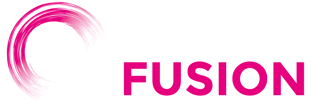 Pink and white graphic with stylized text and design elements