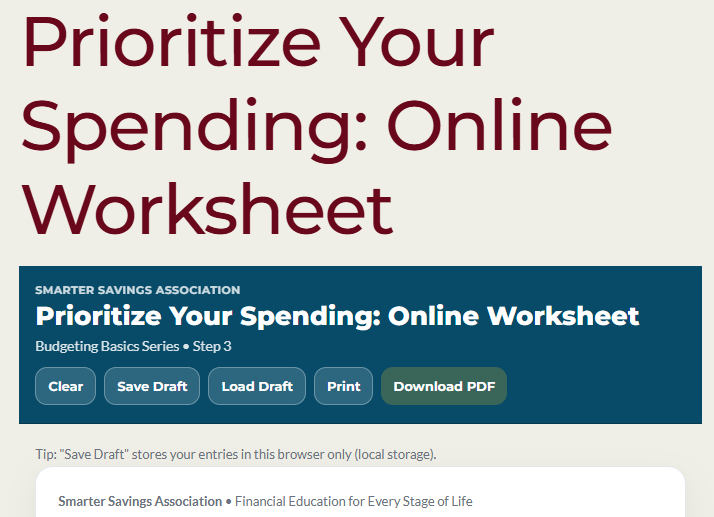 Prioritize Your Spending: Online Worksheet