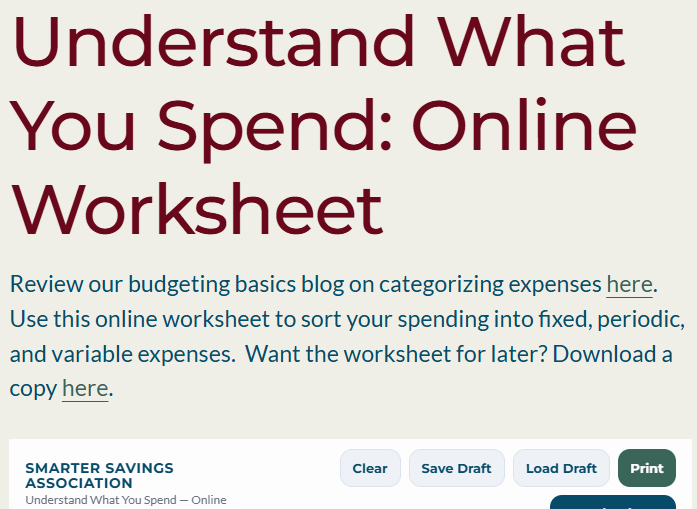 Understand What You Spend: Online Worksheet