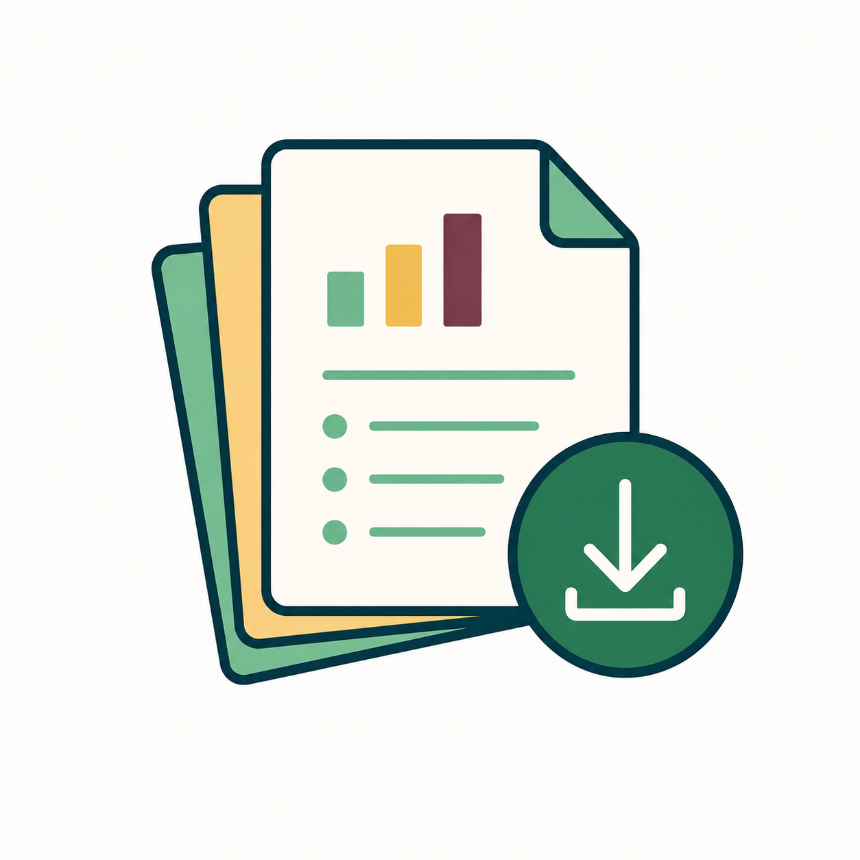 papers with a green arrow pointing down