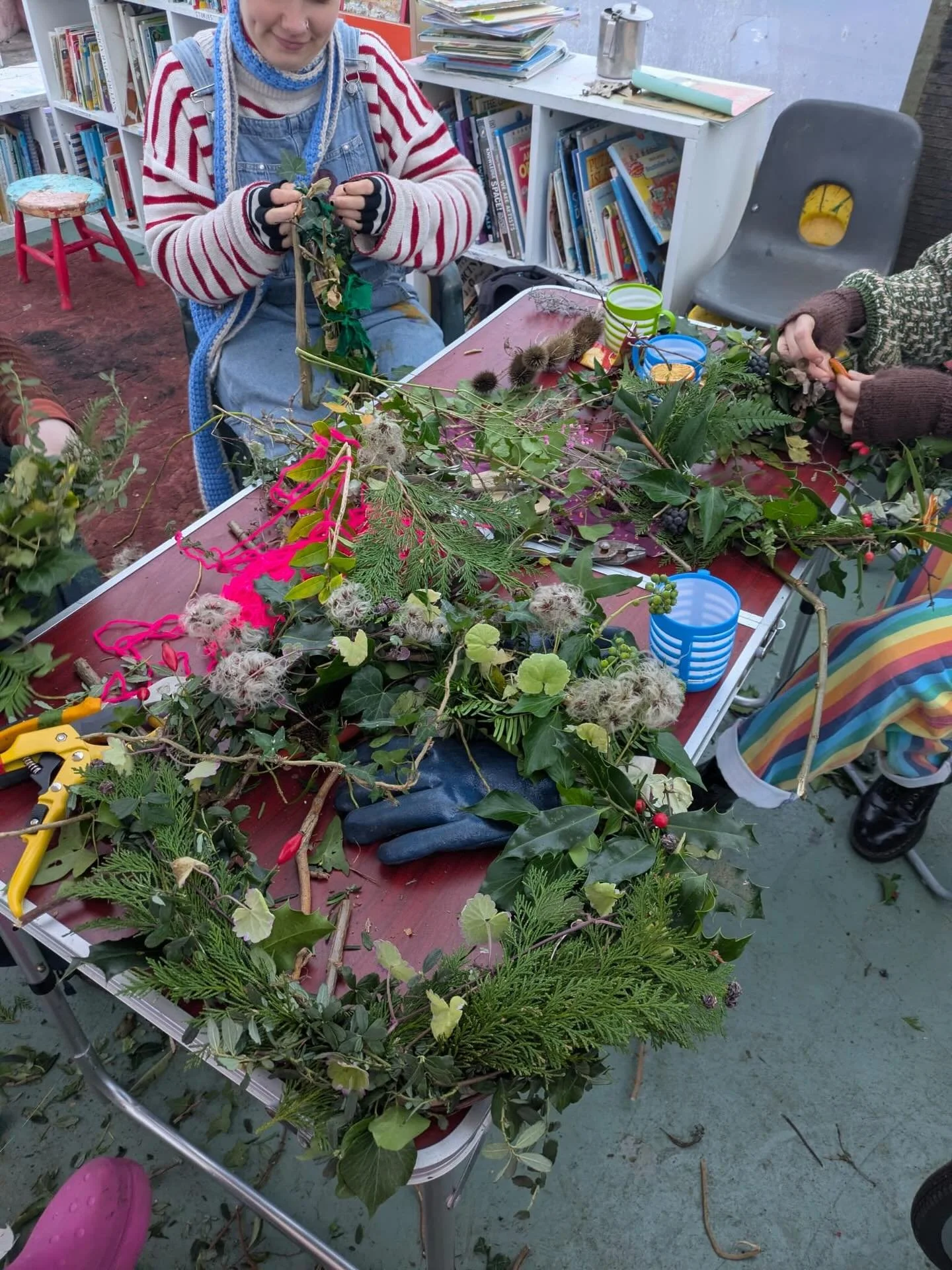 🌲 Thank you to everyone who came to our wreath making workshop today! Seasonal spirit officially unlocked 

[ID: photos show wreaths in progress and individuals holding their festive wreaths up and smiling. The workshop is taking place in the Fruit 