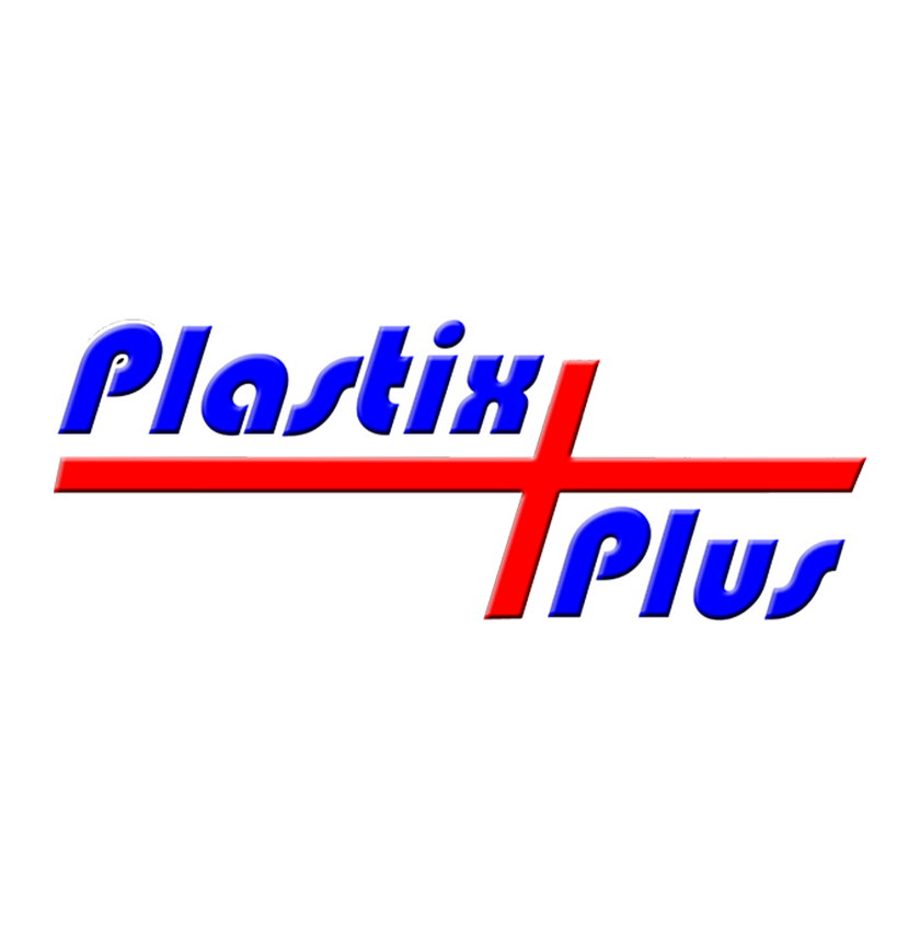 Logo of Plastix Plus with stylized blue and red text.
