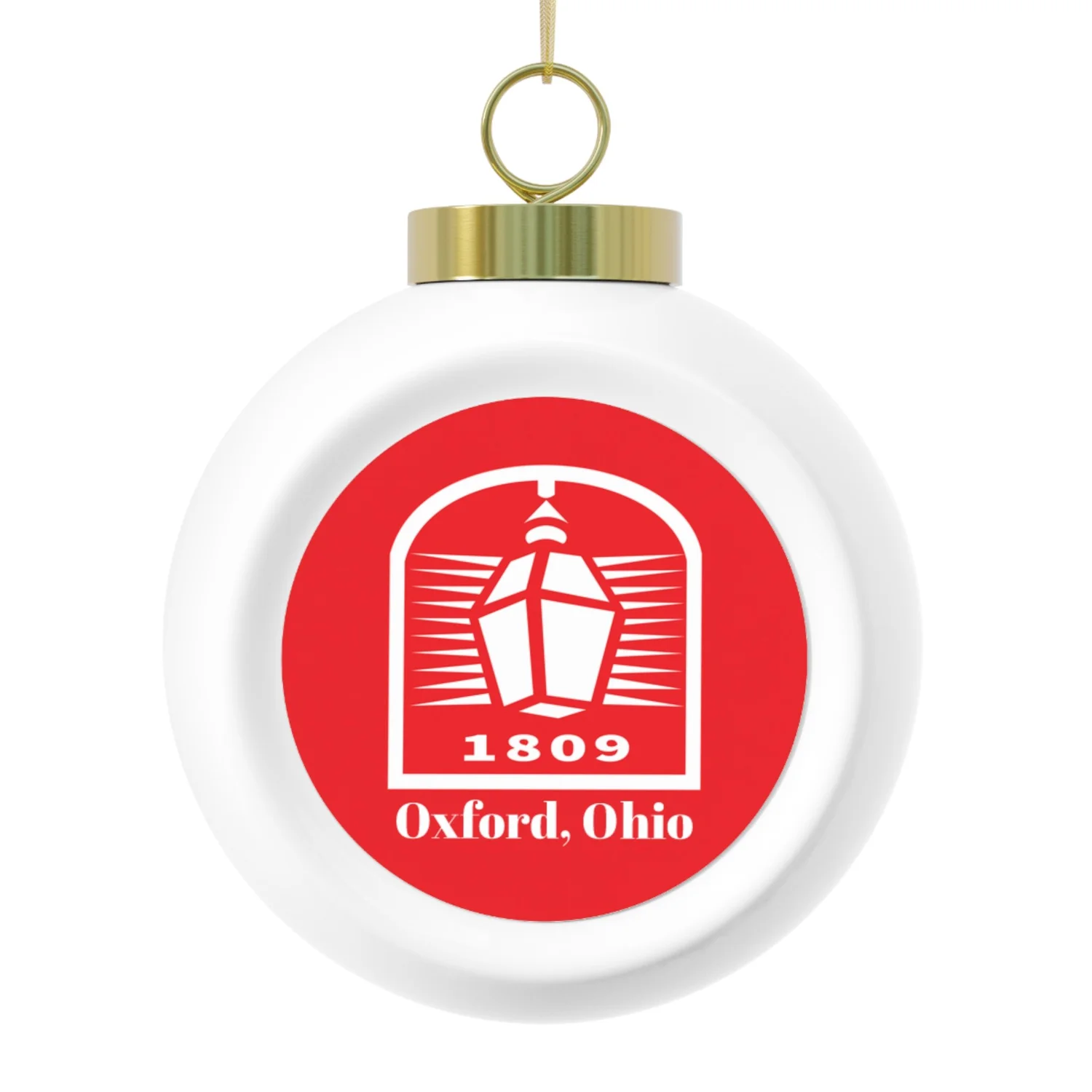 Oxford, Ohio Christmas Ornament - Red Lantern Logo Holiday Ball
