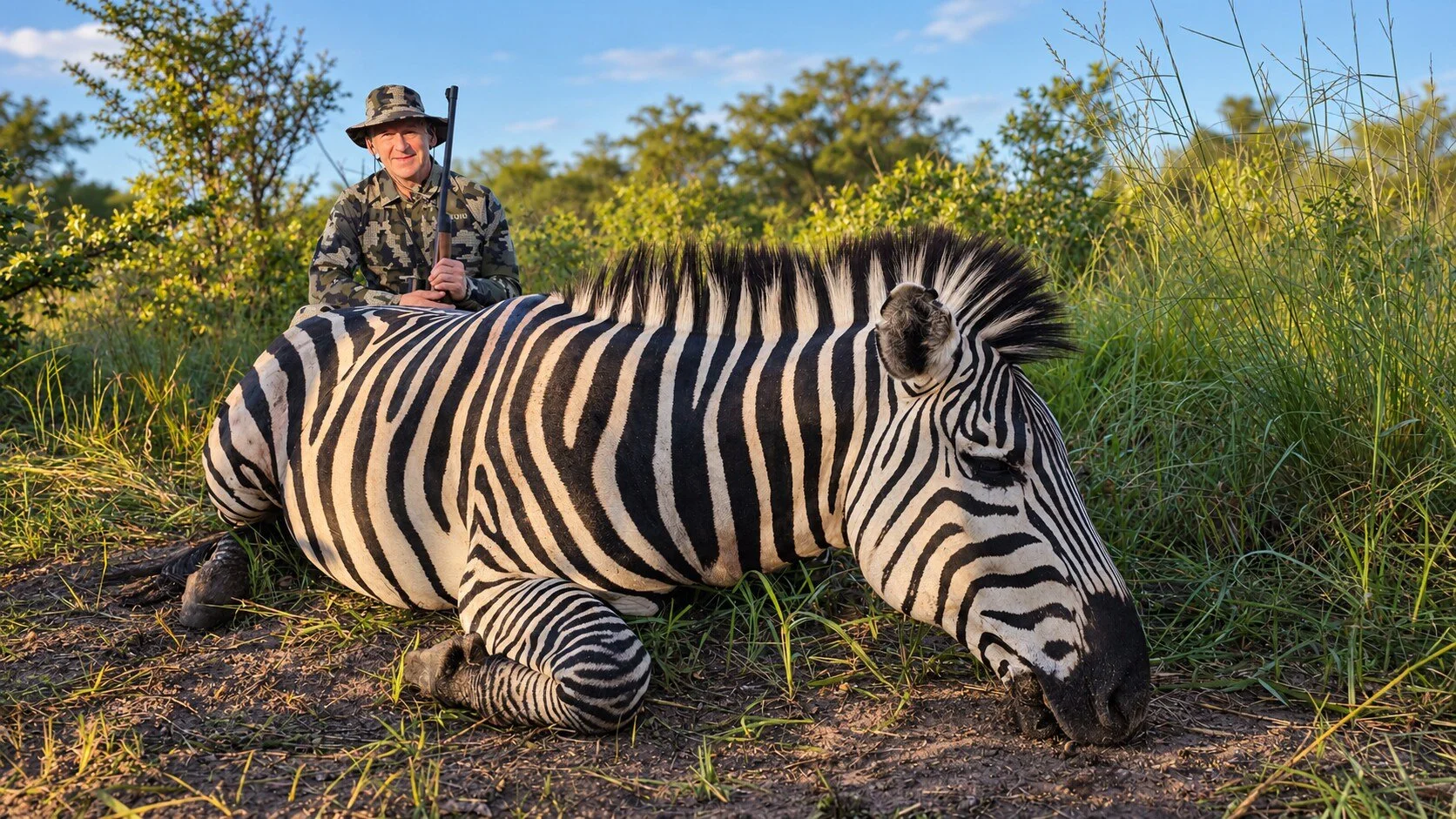Pattern in Tall Grass
A person is pictured behind a zebra in tall grass.