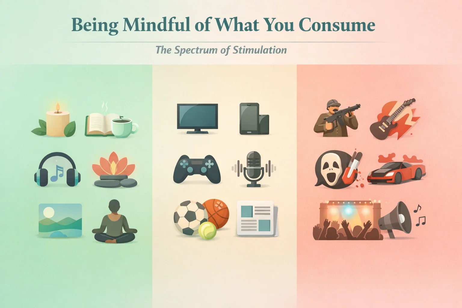 Infographic illustrating a spectrum of stimulation, from calming to more activating activities.