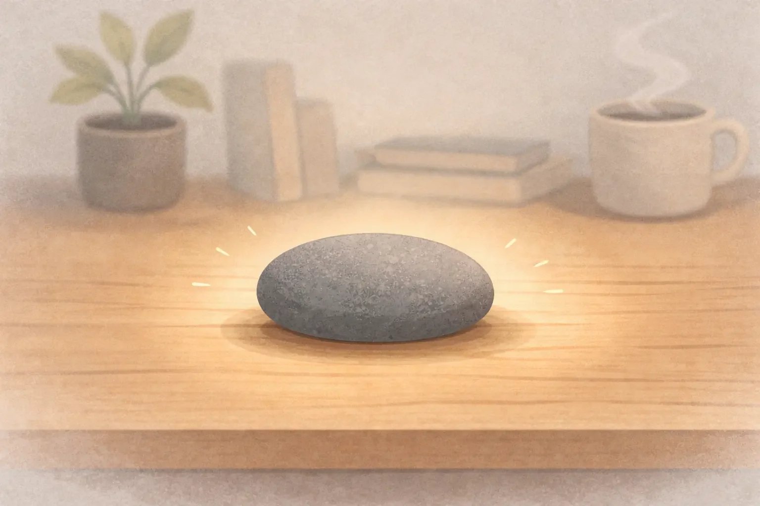 Glowing stone on a wooden surface symbolizing dbt grounding skills for ADHD overwhelm and anxiety.