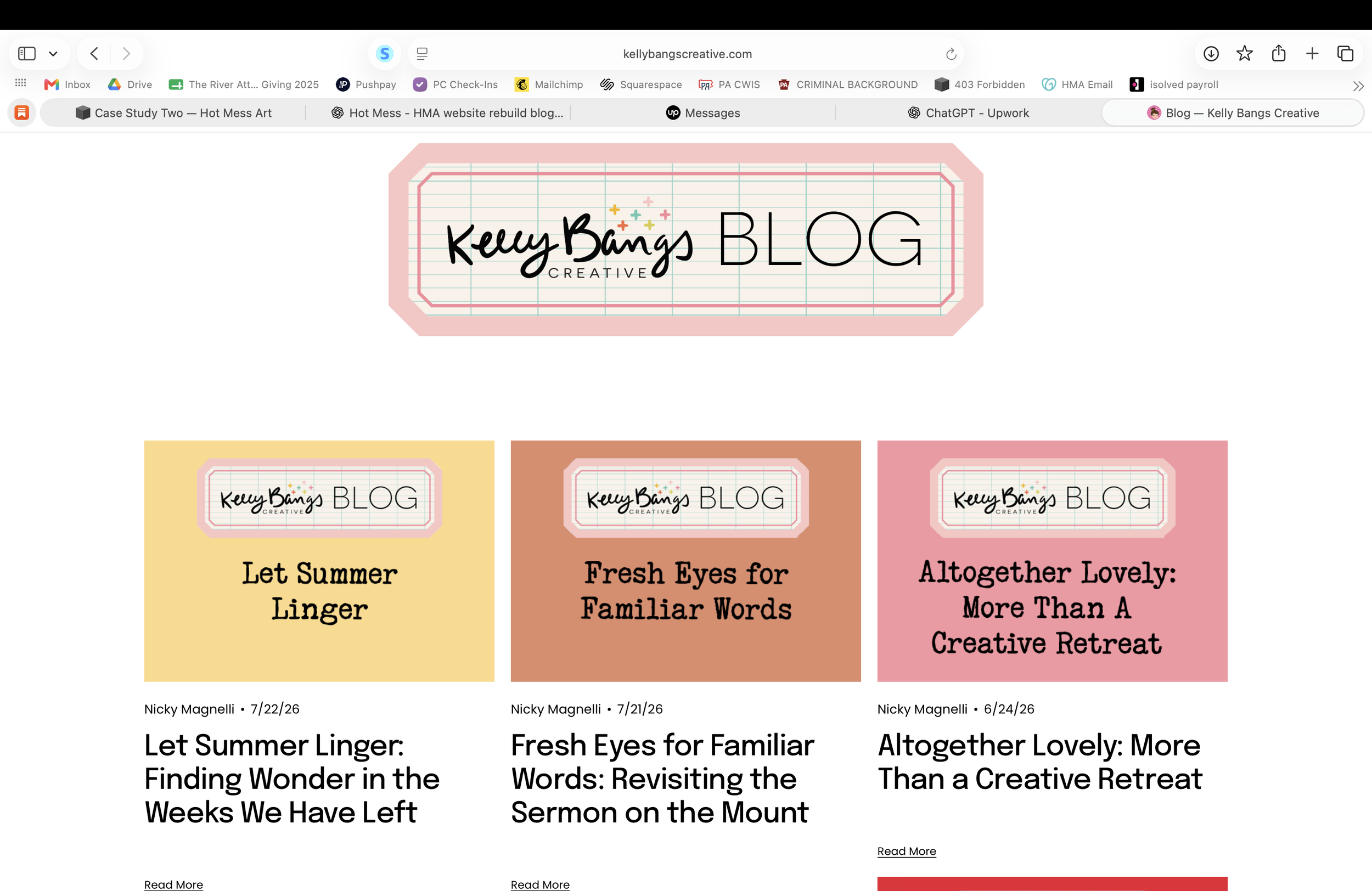 Kelly Bangs Creative blog homepage