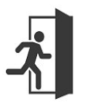 A person running through an open emergency exit door.
