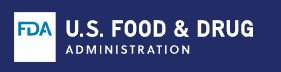 U.S. Food & Drug Administration logo with white text on a blue background.