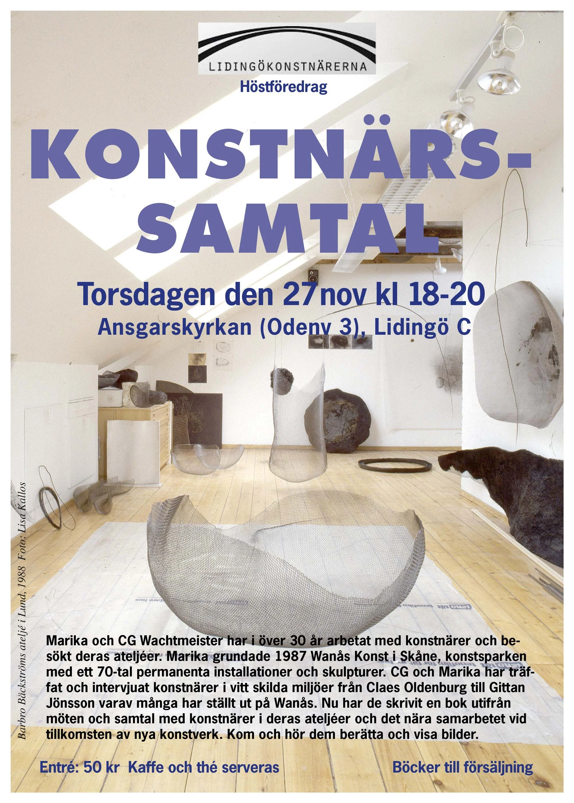 Konstnärssamtal i Ansgarskyrkan den 27/11