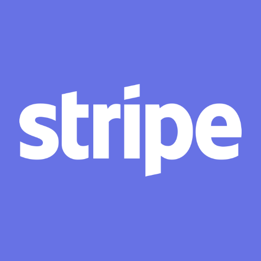 Logo van Stripe met witte letters op een paarse achtergrond.
