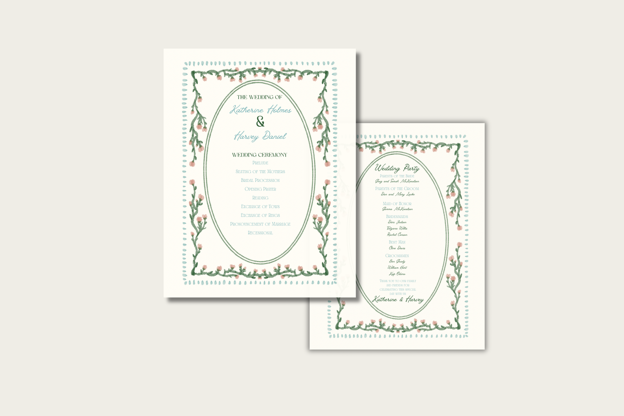 Vintage Tulip Wedding Program | Romantic Blue Ceremony Program | Dove Wedding Program Template | Elegant Floral Program