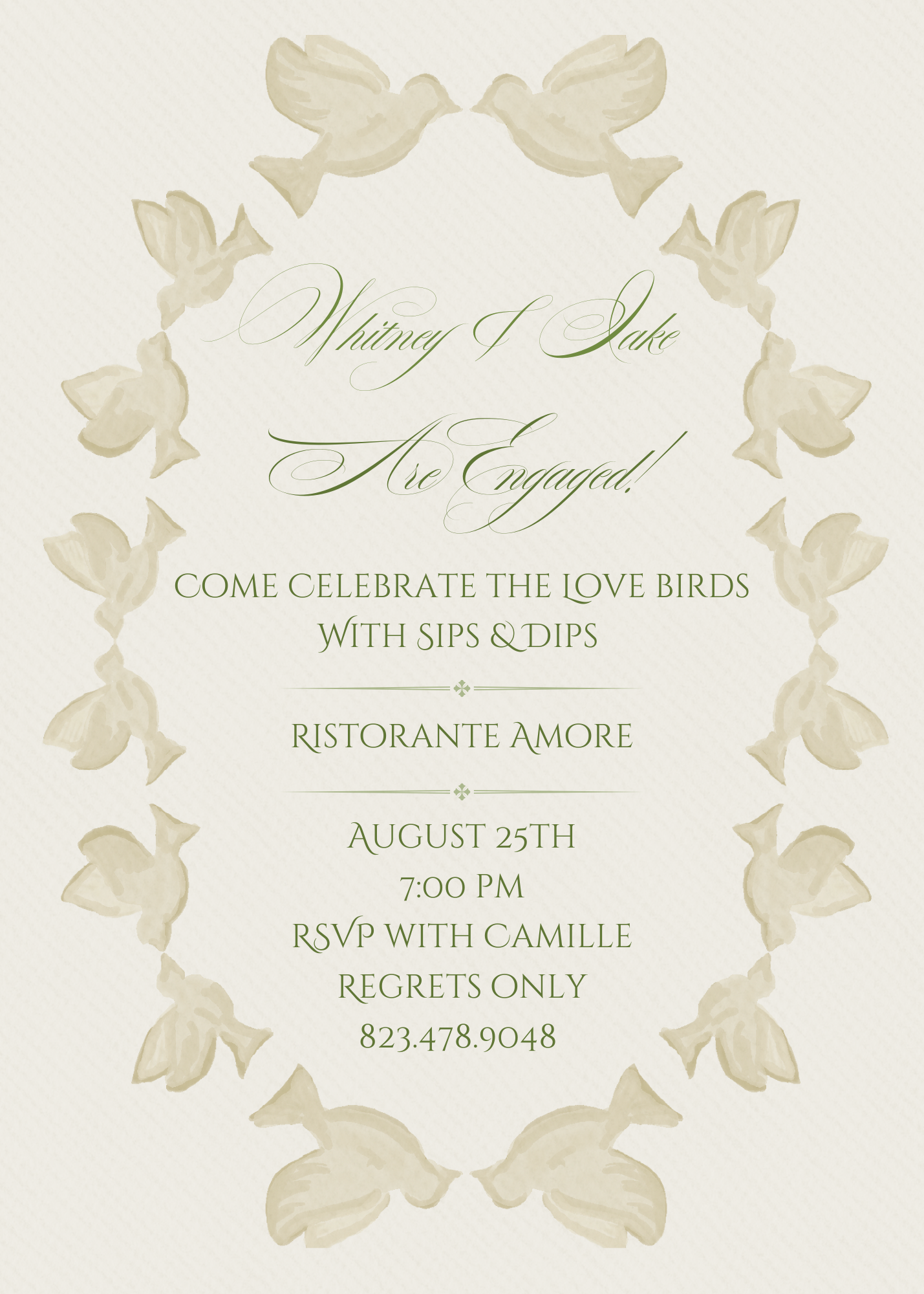 Love Doves - Personalized Engagement Invitation