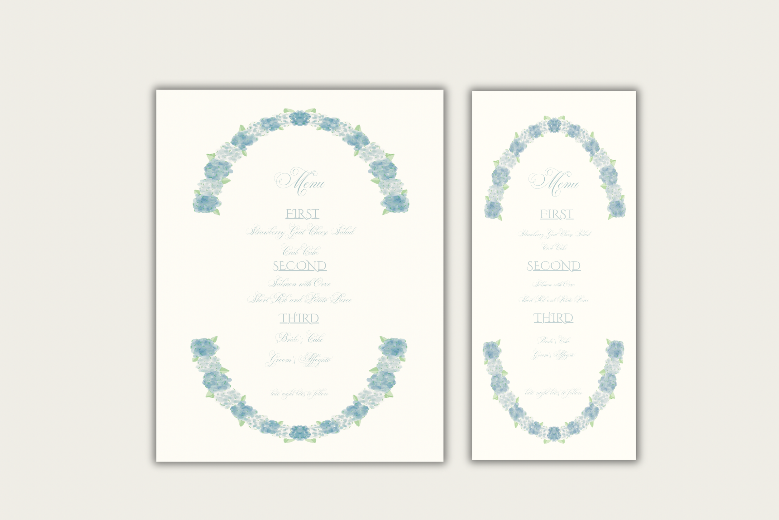 Light Blue Hydrangea Menu
