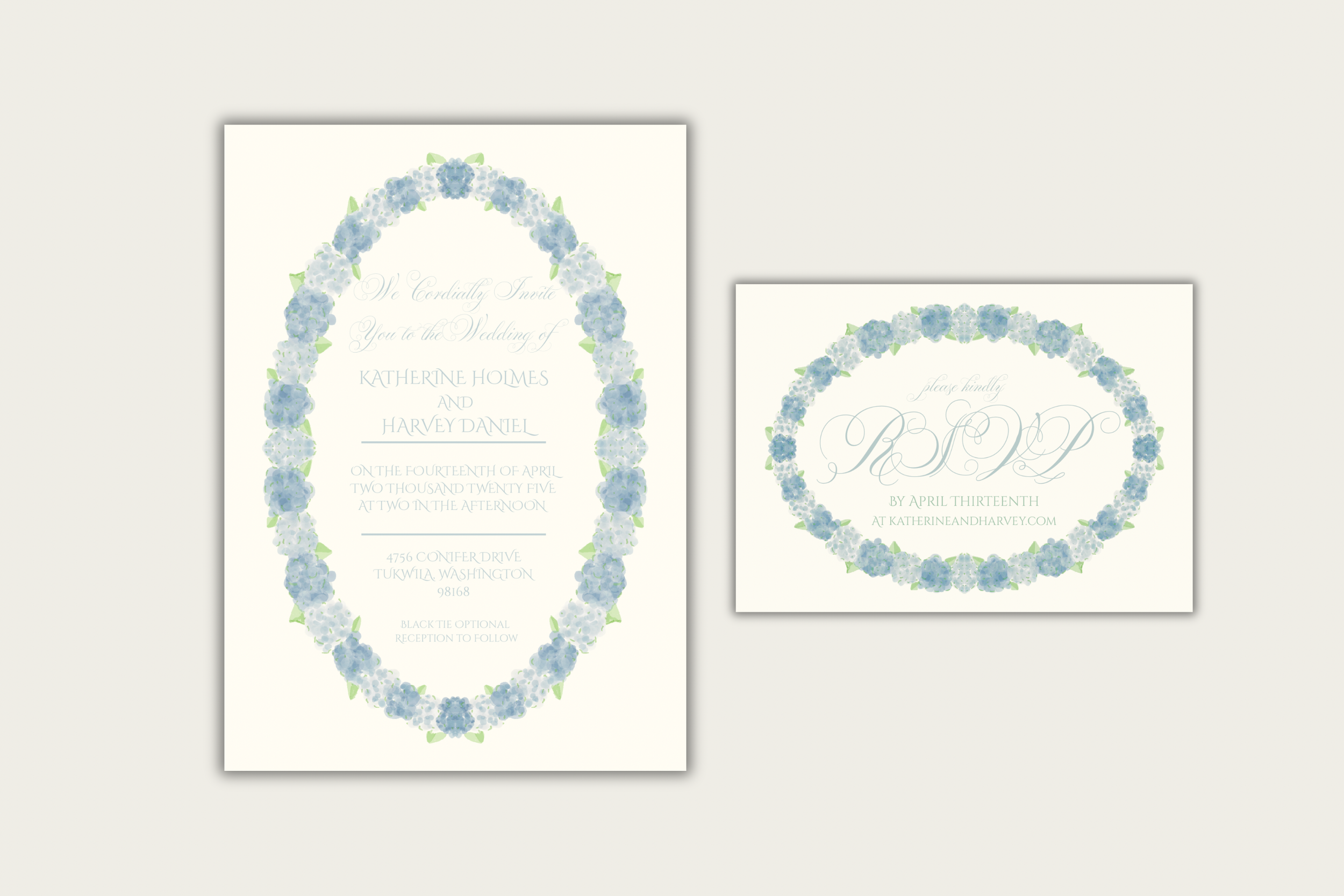 Hydrangea Wedding Invitation & RSVP Set  | Blue Floral Wedding Invitation Suite
