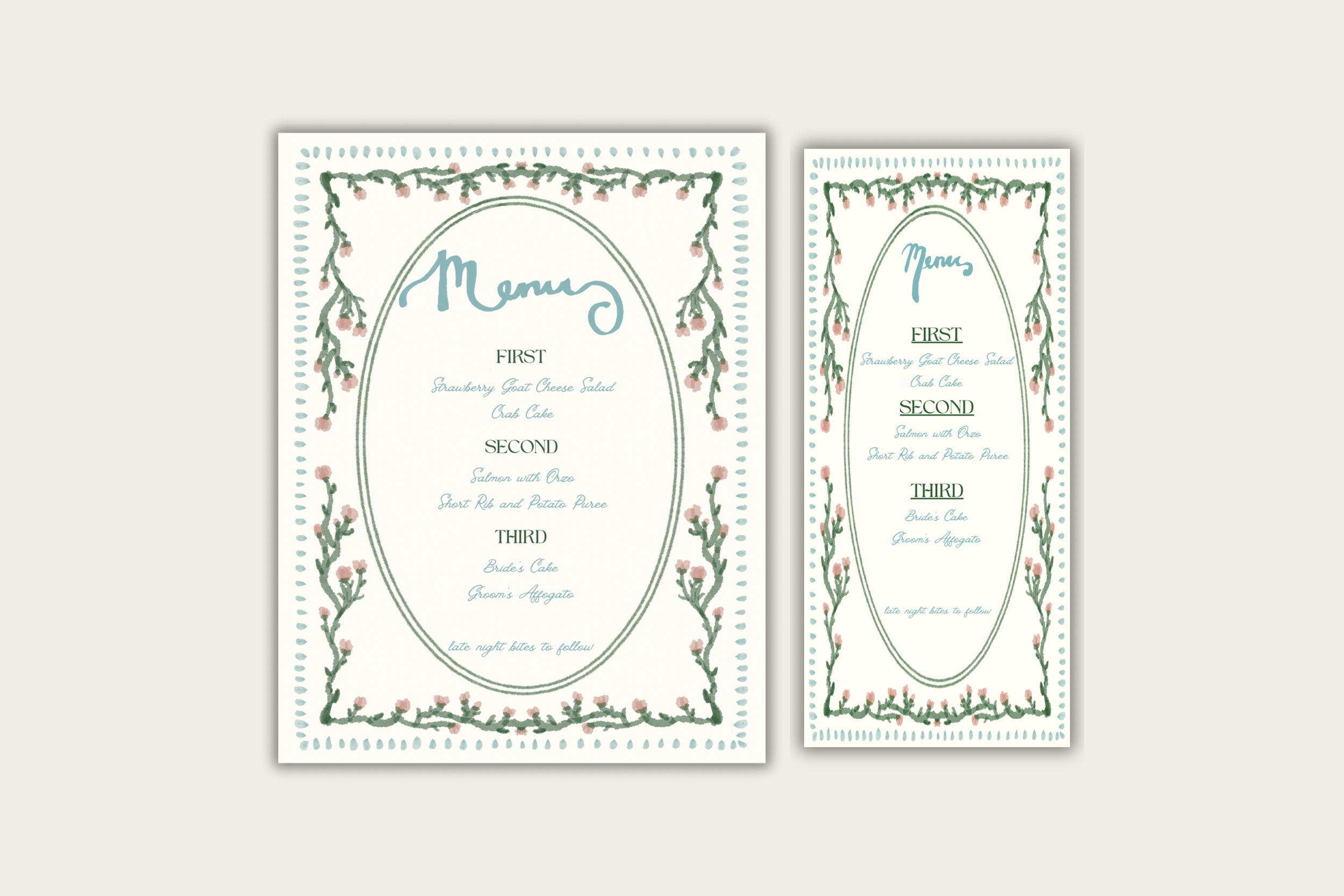 Vintage Tulip Wedding Menu | Romantic Blue Menu Card | Dove Wedding Reception Menu | Elegant Floral Wedding Menu