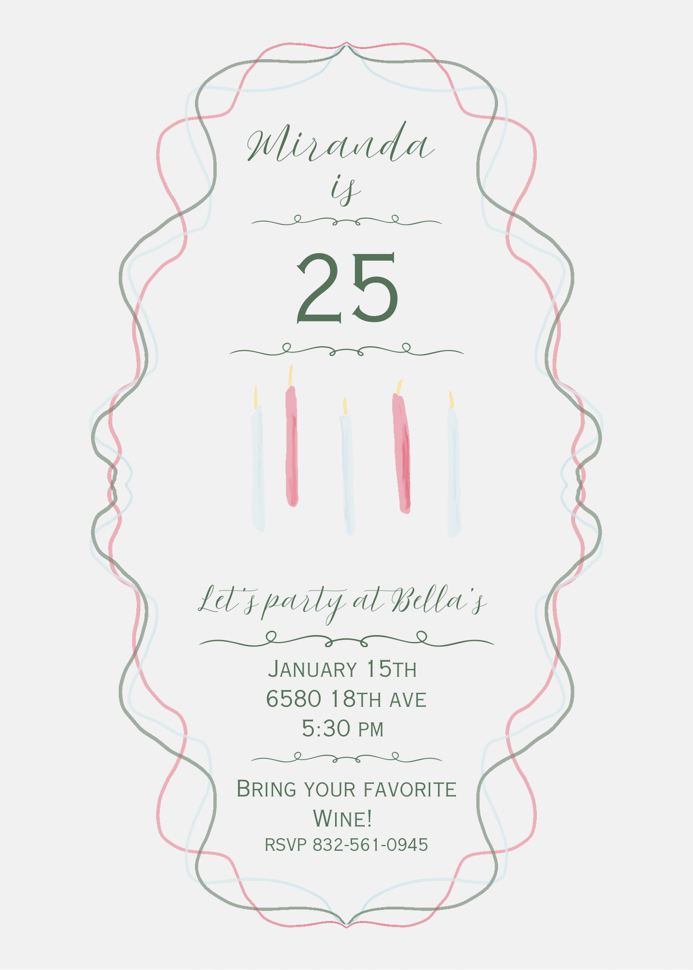 Five Candles Birthday Invite