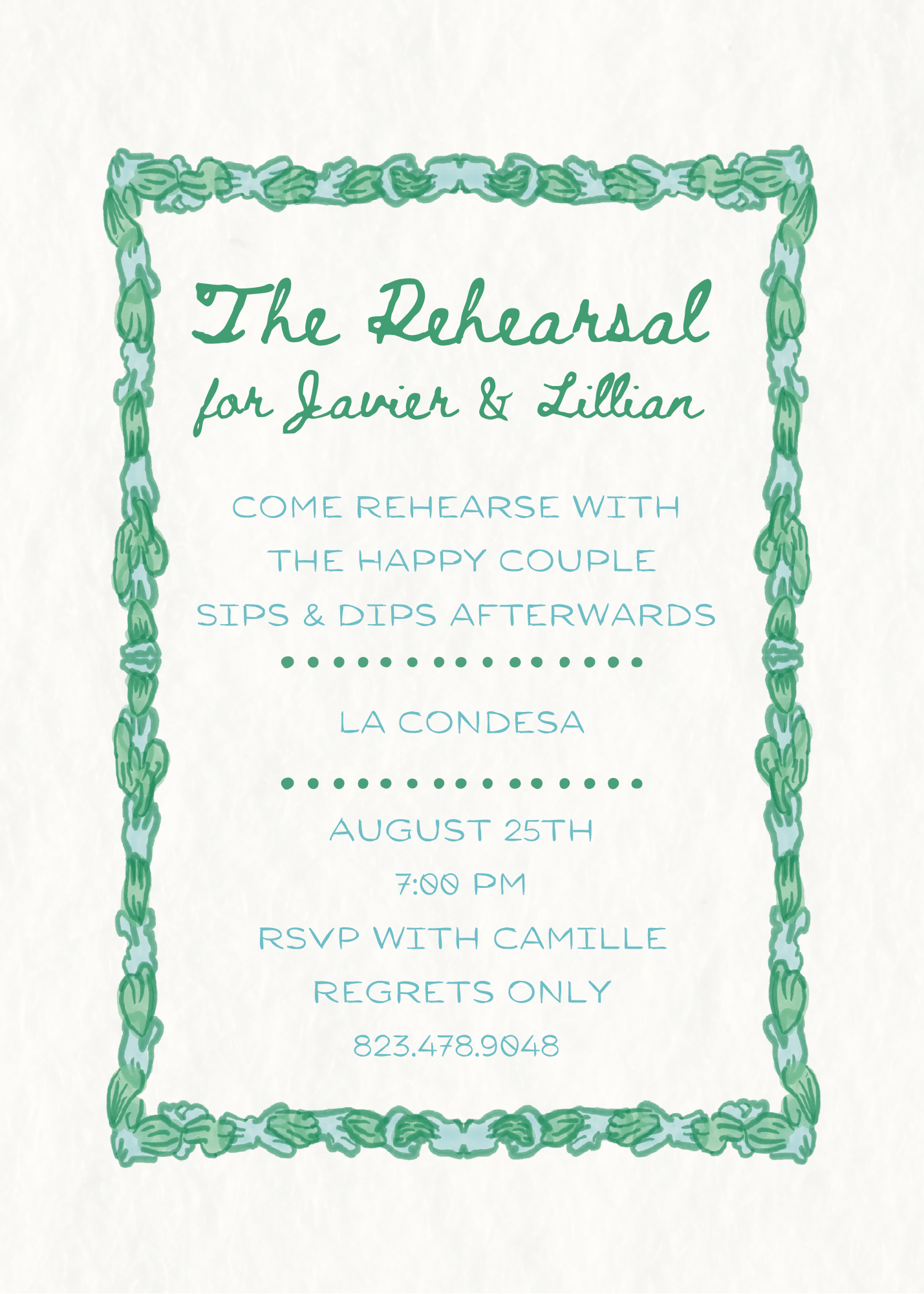 Blue Floral Rehearsal Dinner Invitation | Romantic Garden Wedding Invitation (Copy)