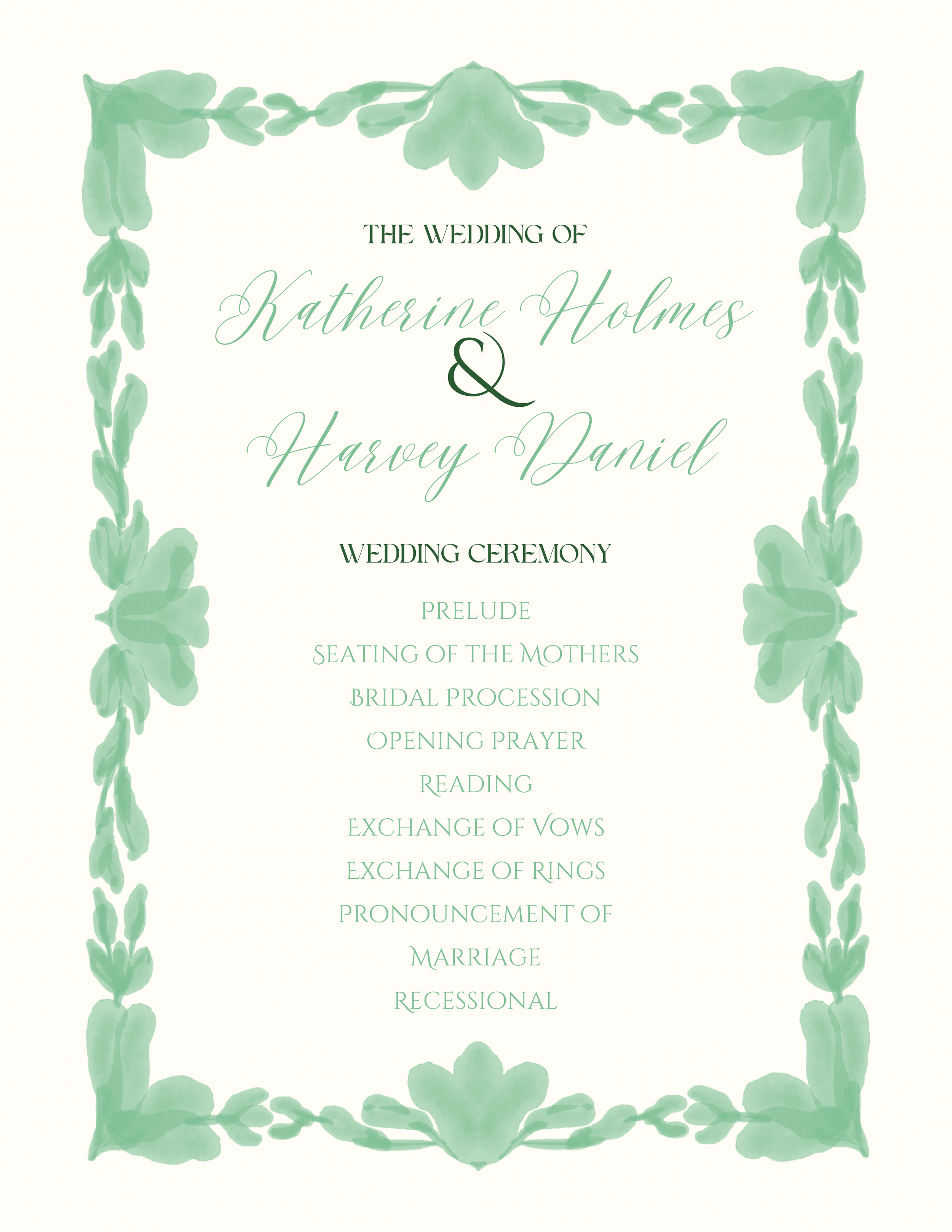 Green Tulip Wedding Program
