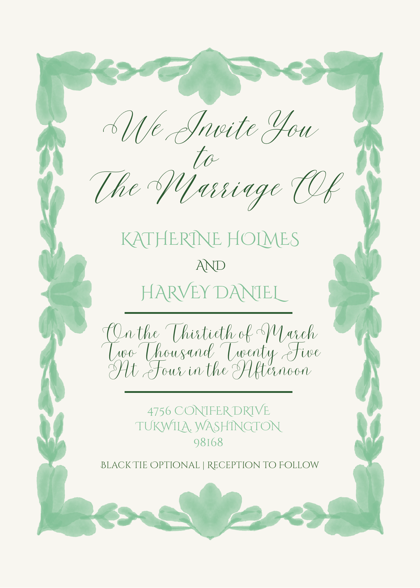 Green Tulip Watercolor Wedding Invitation Suite | Printed Invitation & RSVP Set
