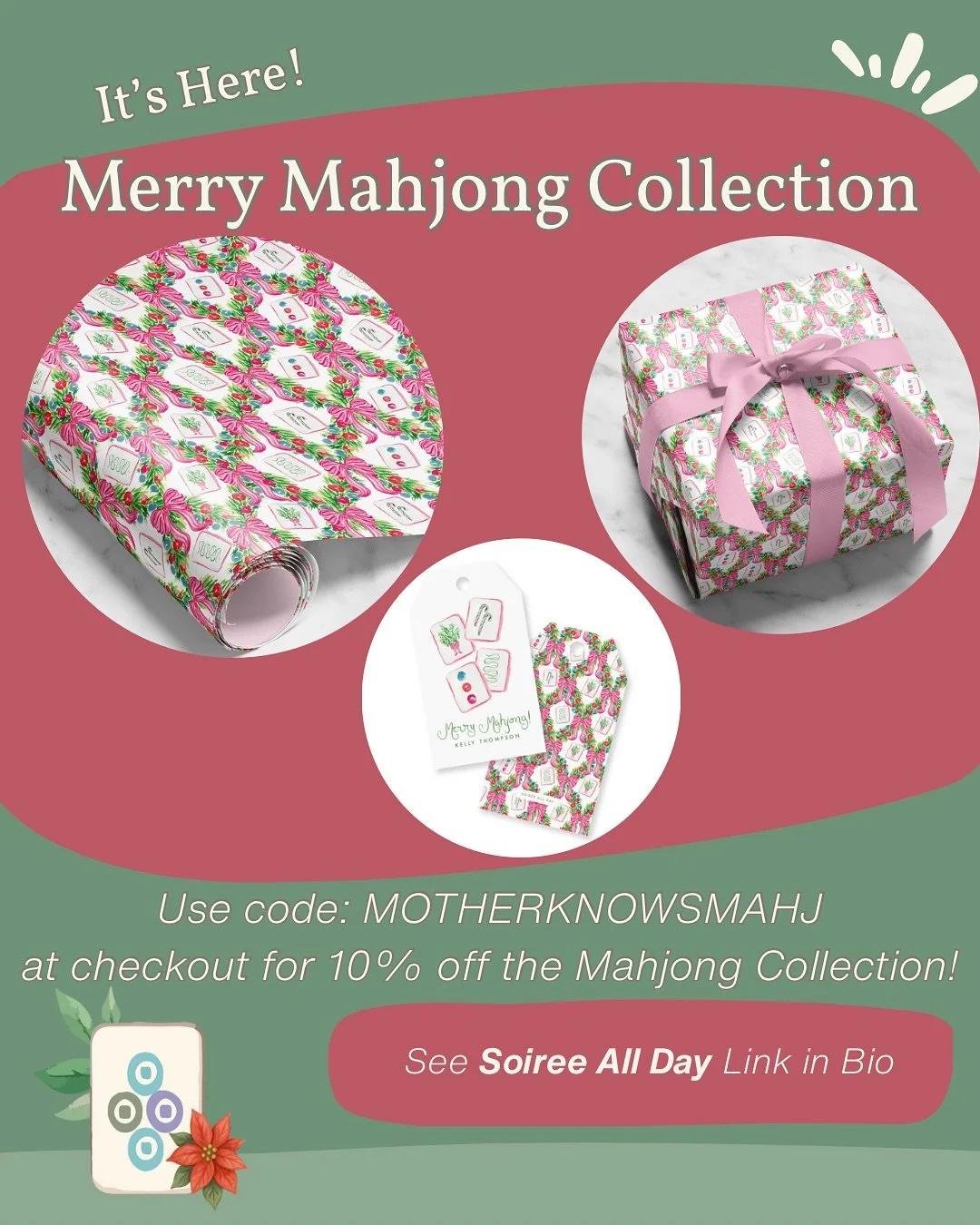 🎄The Merry Mahjong Collection from @soireeallday.co is live! These beautiful paper goods would make great stocking stuffers😉😉. Swipe left to see even more gift ideas for the mahj-lover in your life🎁🧧. 
You can find the link in my bio and use my 