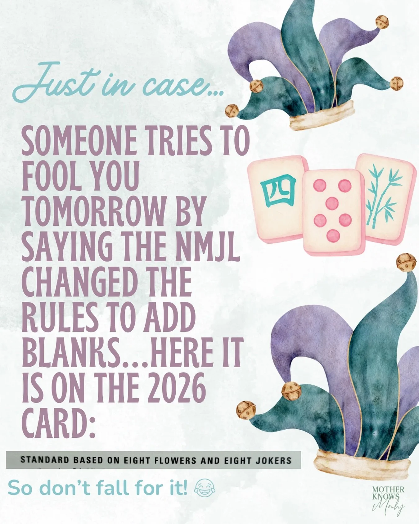 It happened last year&hellip;so just in case😉. 

The standard is 152 tiles that includes 8 flowers and 8 jokers. 
#mahjong #aprilfools #aprilfoolsprank #dontfallforit #takeoutyourblanks