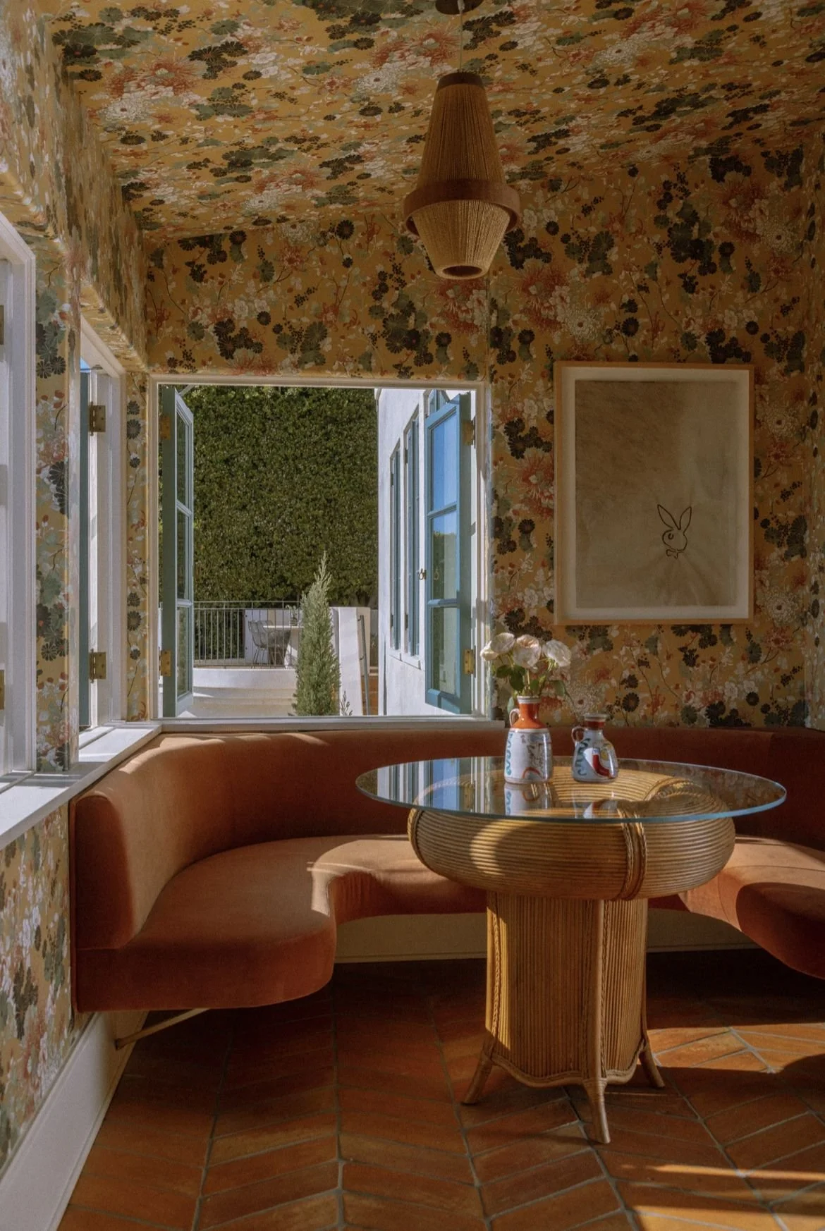 mid century modern kitchen banquet wallpaper ceiling.jpg