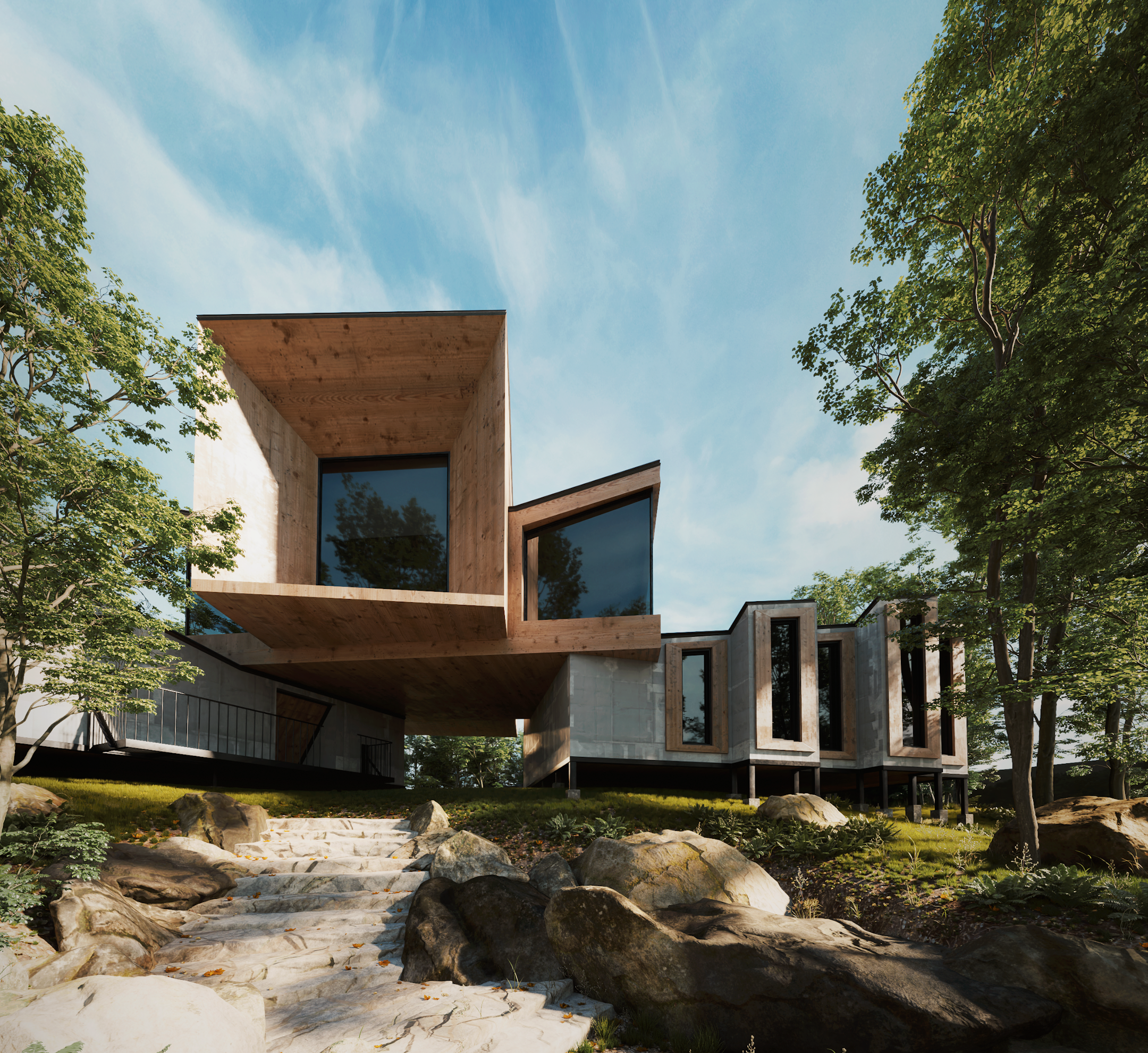 Contemporary concrete and wood architectural home