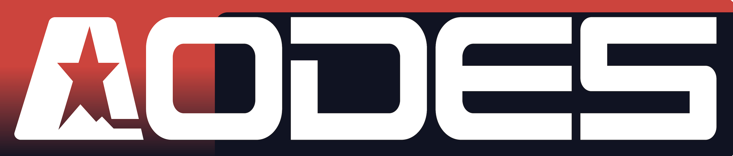 Logo with the word 'AMODE' in bold capital letters, featuring a star inside the letter 'A' and a color gradient from red to black.